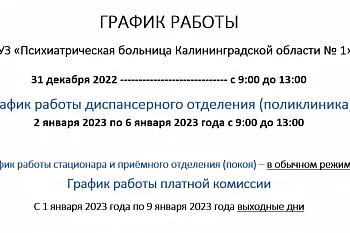 ГРАФИК РАБОТЫ НА НОВОГОДНИЕ ПРАЗДНИЧНЫЕ ДНИ